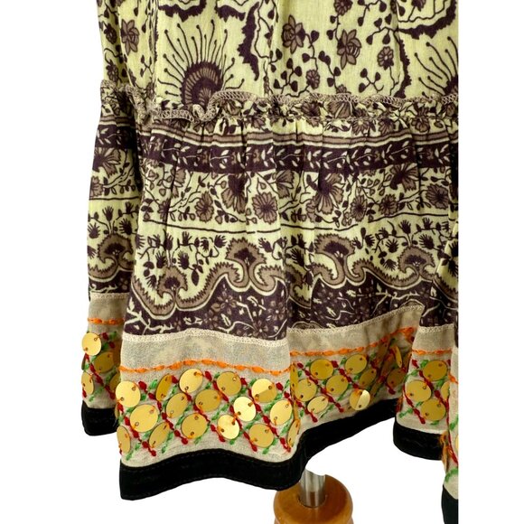 Vtg Y2K Free People Boho Paisley Sequin Tiered Mini Skirt • Skater Grunge Fairy - Picture 14 of 16